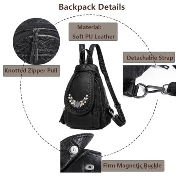 Mini Backpack Purse, Waterproof PU Leather, 7 Pockets, Adjustable Strap main image 6